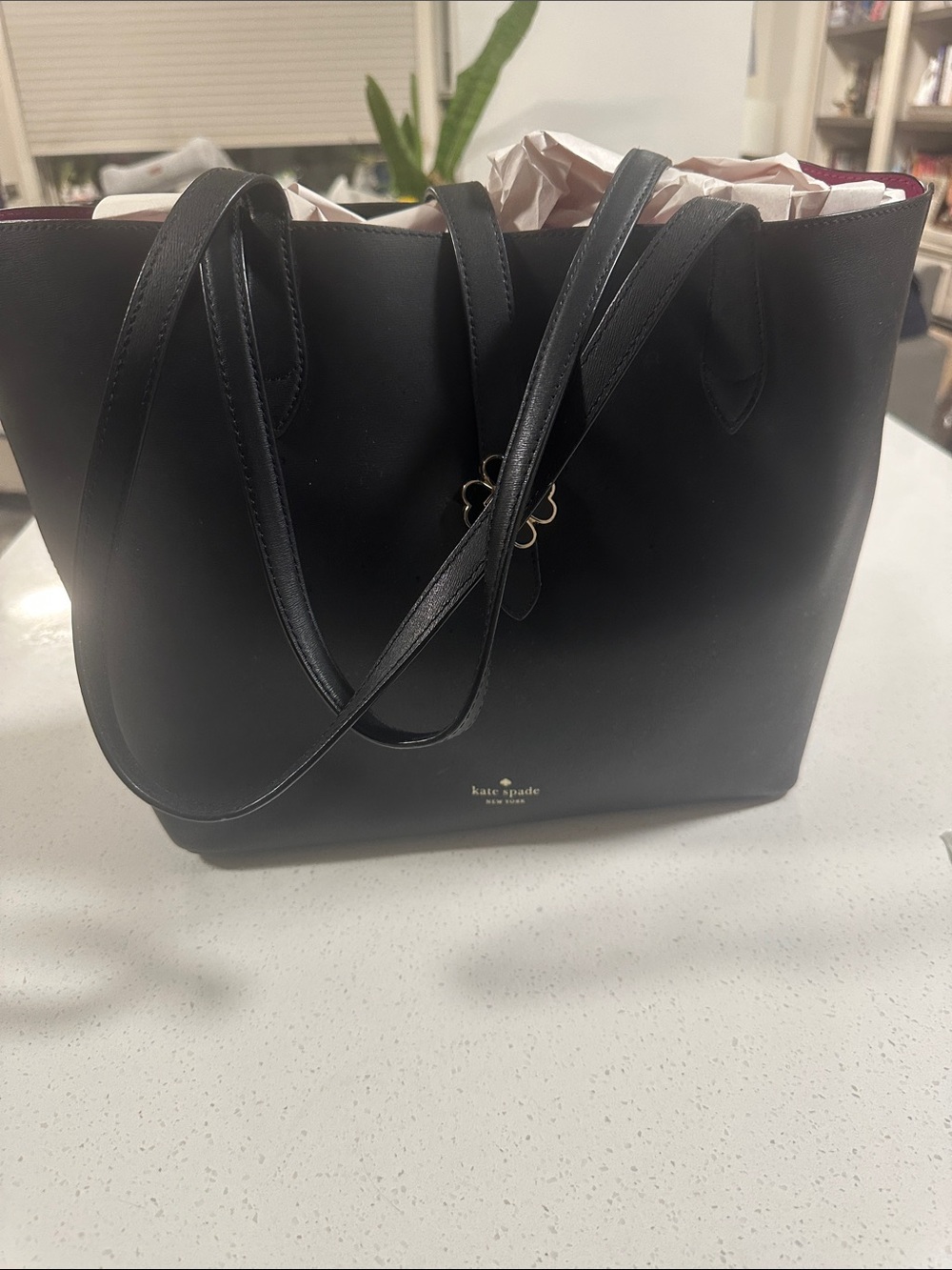 kate spade Black Leather Tote with Gold Accent